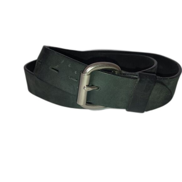 Cabela's: Jeans Black Leather Belt with Silver Buckle-Men Size 42 (Made in USA) - Picture 1 of 2